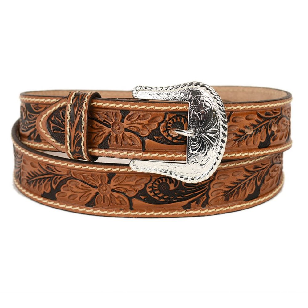 TONY LAMA Mens Tan Floral Tooled Leather Western Belt 42 NEW